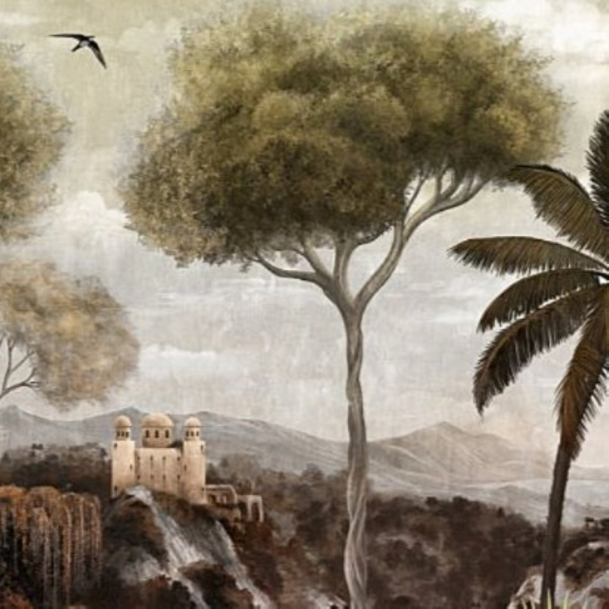 Autumn Forest and Castle Wallpaper - Artistic Nature Mural for Warm, Refined Interiors