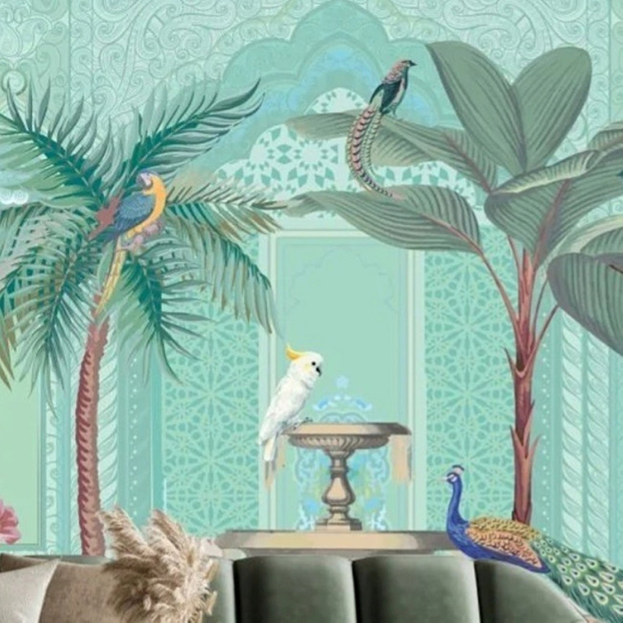 Exotic Birds In The Palace Garden Wallpaper – Oriental Mural For Elegant Interiors