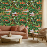 Papel pintado Verdant Court – Edición Jardín de Jaipur – Disponible en versiones impresas y en relieve para interiores eclécticos