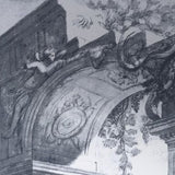 Mural de papel pintado con bocetos arquitectónicos: disponible en versiones impresas y en relieve para interiores elegantes.