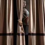 Newra - Beige Polyester Curtain With Terracotta & Steel Blue Stripe – For Sophisticated Interiors
