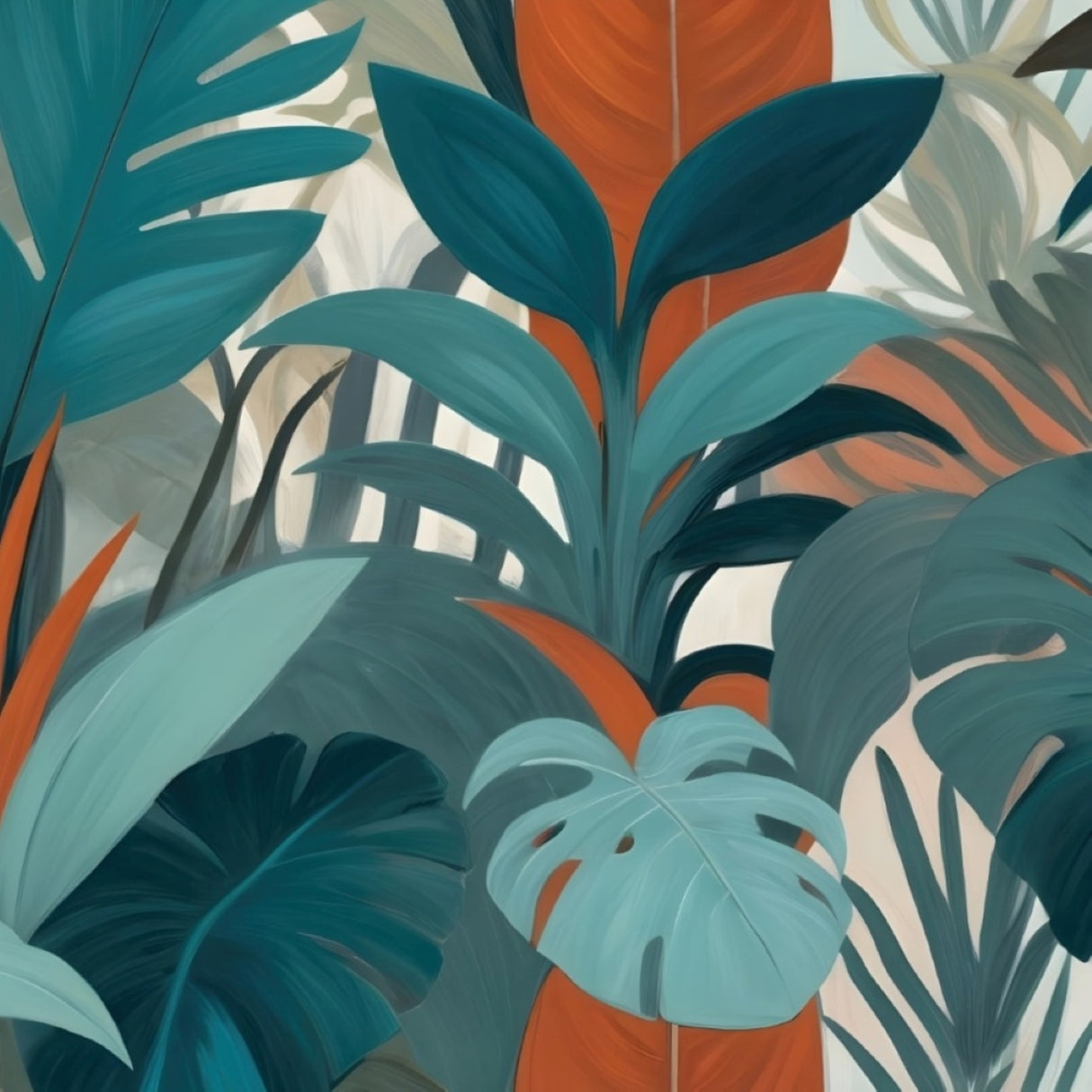 Tropical Ember Mural Wallpaper – Bold Botanical Wall Art in Teal & Terracotta