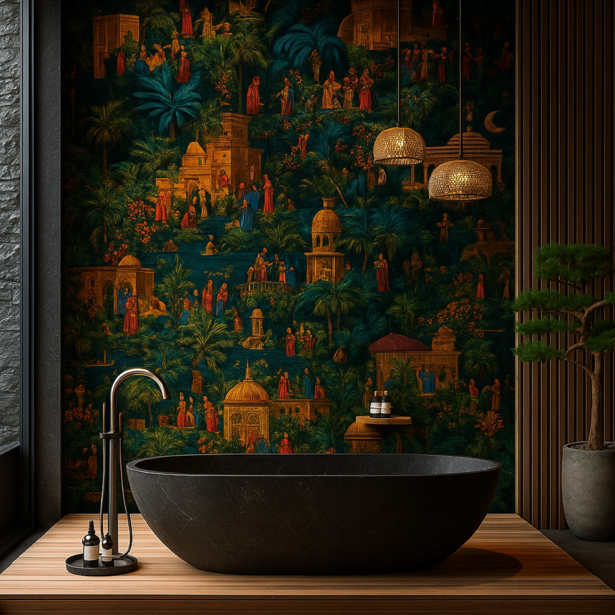 Oriental Nocturne Mural Wallpaper – Available In Printed And Embossed Versions For Elegant Interiors
