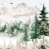 Misty Mountain Forest Wallpaper – Watercolor Wilderness for Serene Interiors