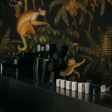 Golden Primates Wallpaper – Sepia & Charcoal Edition – Available In Printed And Embossed Versions For Eclectic Interiors