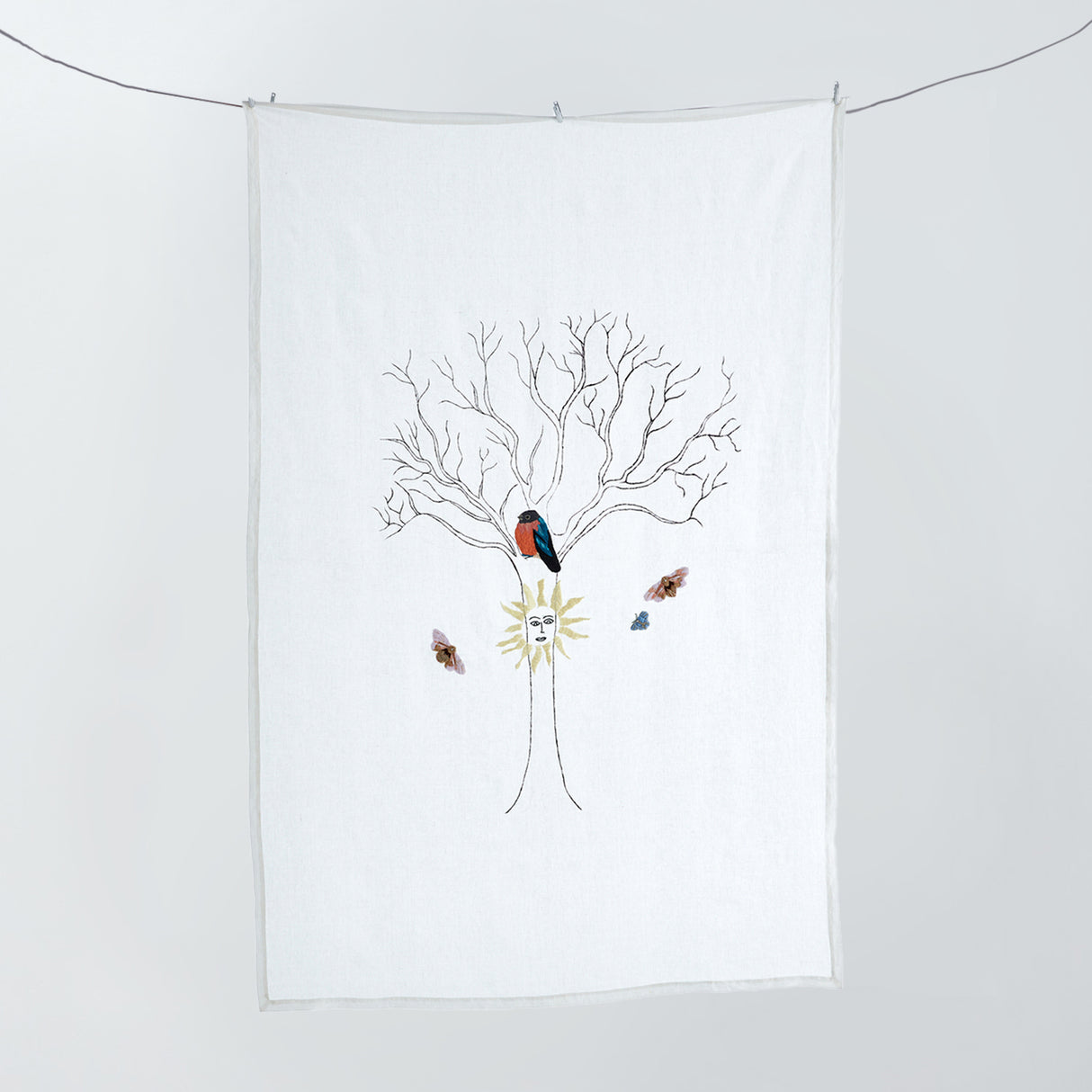 Enchanted Forest - Olive Tree Hand-Painted & Embroidered White Linen Tablecloth – Artistic Elegance for Sophisticated Dining