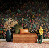 Midnight Eden Wallpaper – Emerald & Crimson Whispers – Available In Printed And Embossed Versions For Sophisticated Interiors