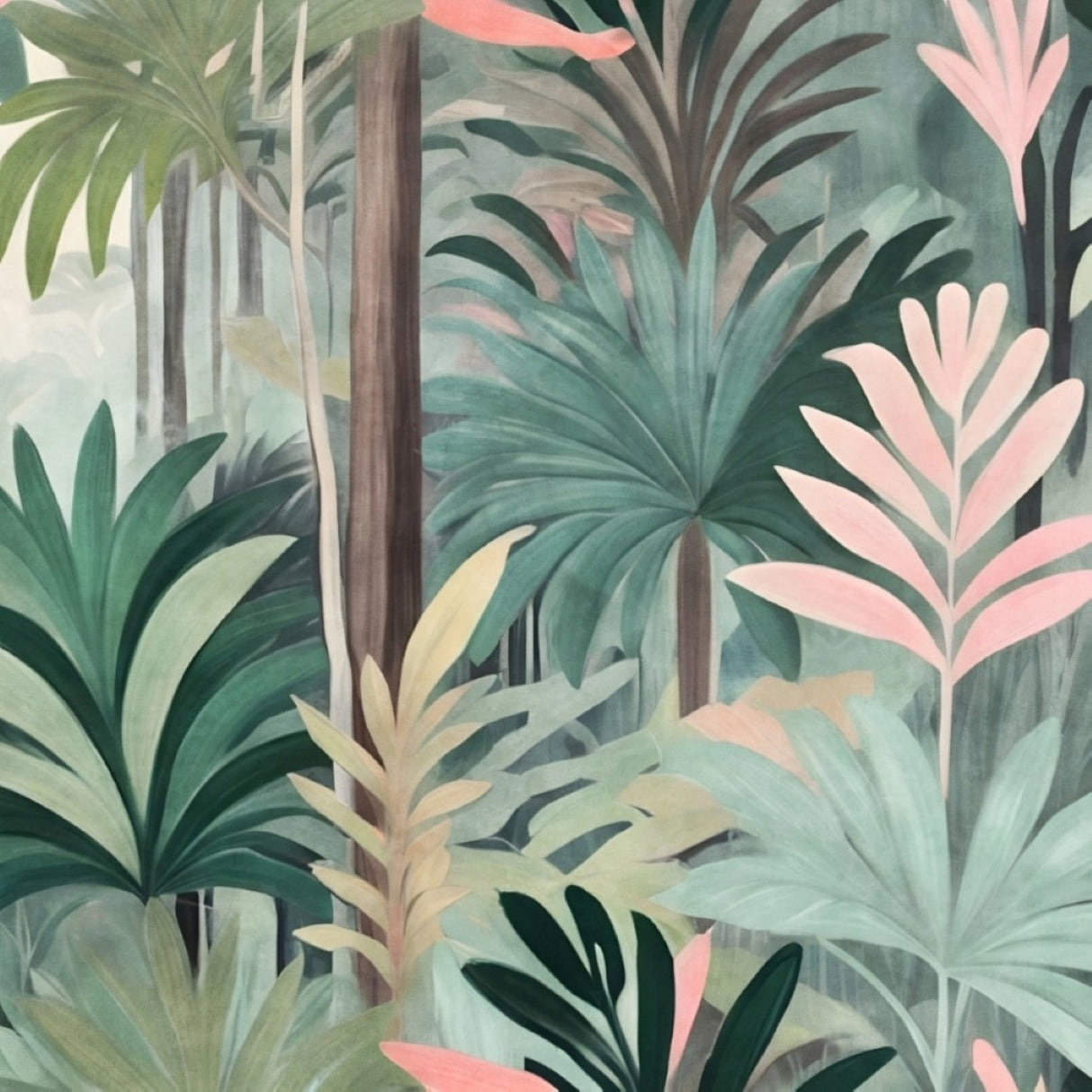 Tropical Mist Mural Wallpaper – Soft Botanical Wall Art in Sage & Blush Tones