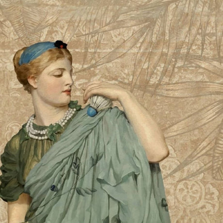 Ancient Ladies With Mosaic Accents Wallpaper, Sand Beige Edition - Vintage Classical Art Mural