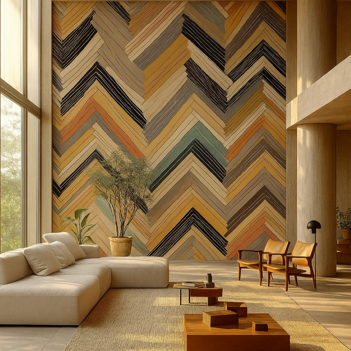 Terra Lines Wallpaper – Modern Geometric Chevron Mural for Contemporary Interiors