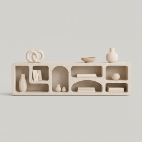 Casper Floor Display Unit – Wabi-Sabi Inspired Sculptural Shelving with Organic Form and Natural Texture