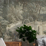 Palace Garden Staircase Wallpaper – Architectural Landscape Mural for Elegant Interiors