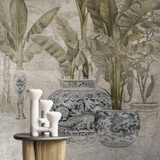 Chinoiserie Vases & Palms Mural Wallpaper – Available In Printed And Embossed Versions For Elegant Interiors