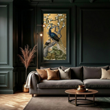Golden Peacocks - Chinoiserie Luxury Frameless 3D Embossed Wallpaper Art Panel