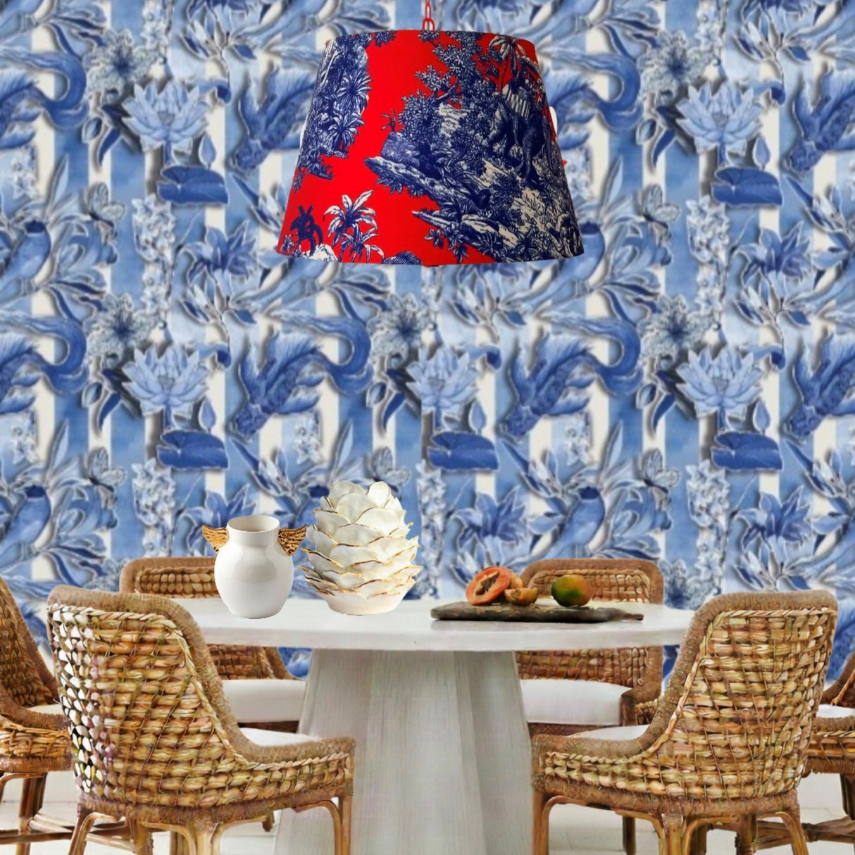 Muse of the Deep Blue Wallpaper – Botanical & Fauna Elegance – Available in Printed and Embossed Versions For Timeless Interiors