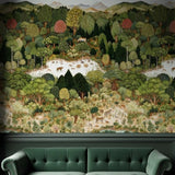 Savanna Canopy Wallpaper – Lush Green & Sand Edition – Available in Printed and Embossed Versions for Artistic Interiors