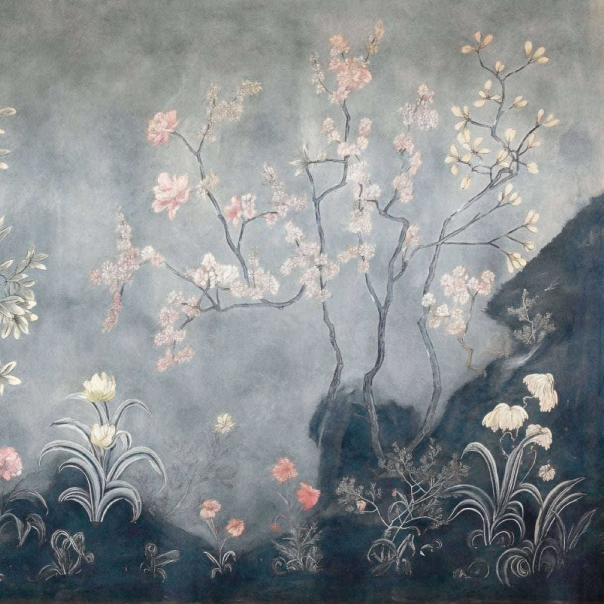 Mural de pared Jardín Celestial: Arte floral chinoiserie pintado a mano para interiores elegantes