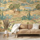 Golden Terrain Wallpaper – Artistic Landscape Mural for Tranquil Interiors