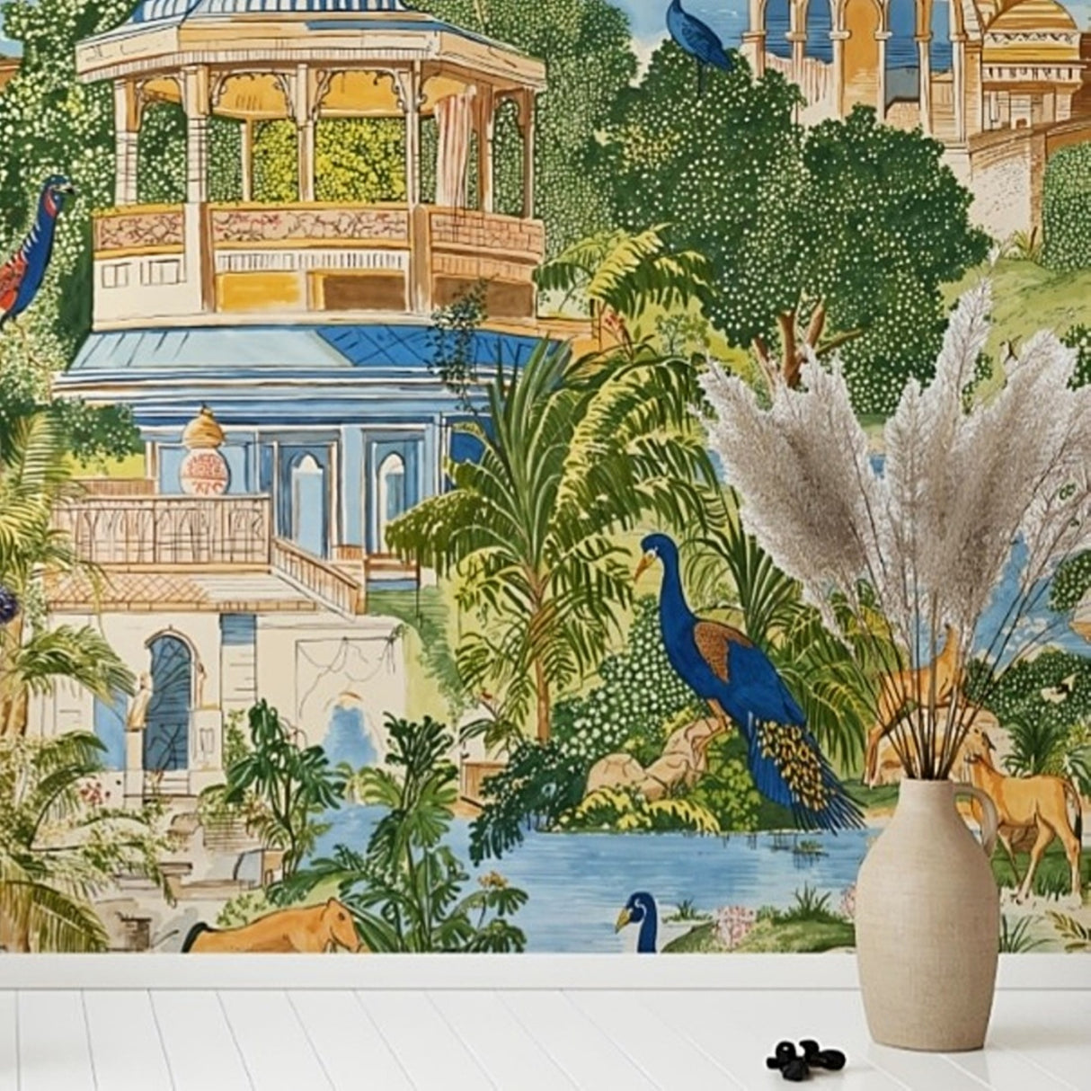 Royal Eden Wallpaper – Saffron & Azure – Available In Printed And Embossed Versions For Sophisticated Interiors