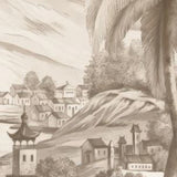 Sepia Tropical Landscape Wallpaper – Vintage Palm & Mountain Mural for Serene Interiors