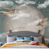 Gliders Around the Moon Wallpaper – Playful Aerospace-Inspired Wall Décor