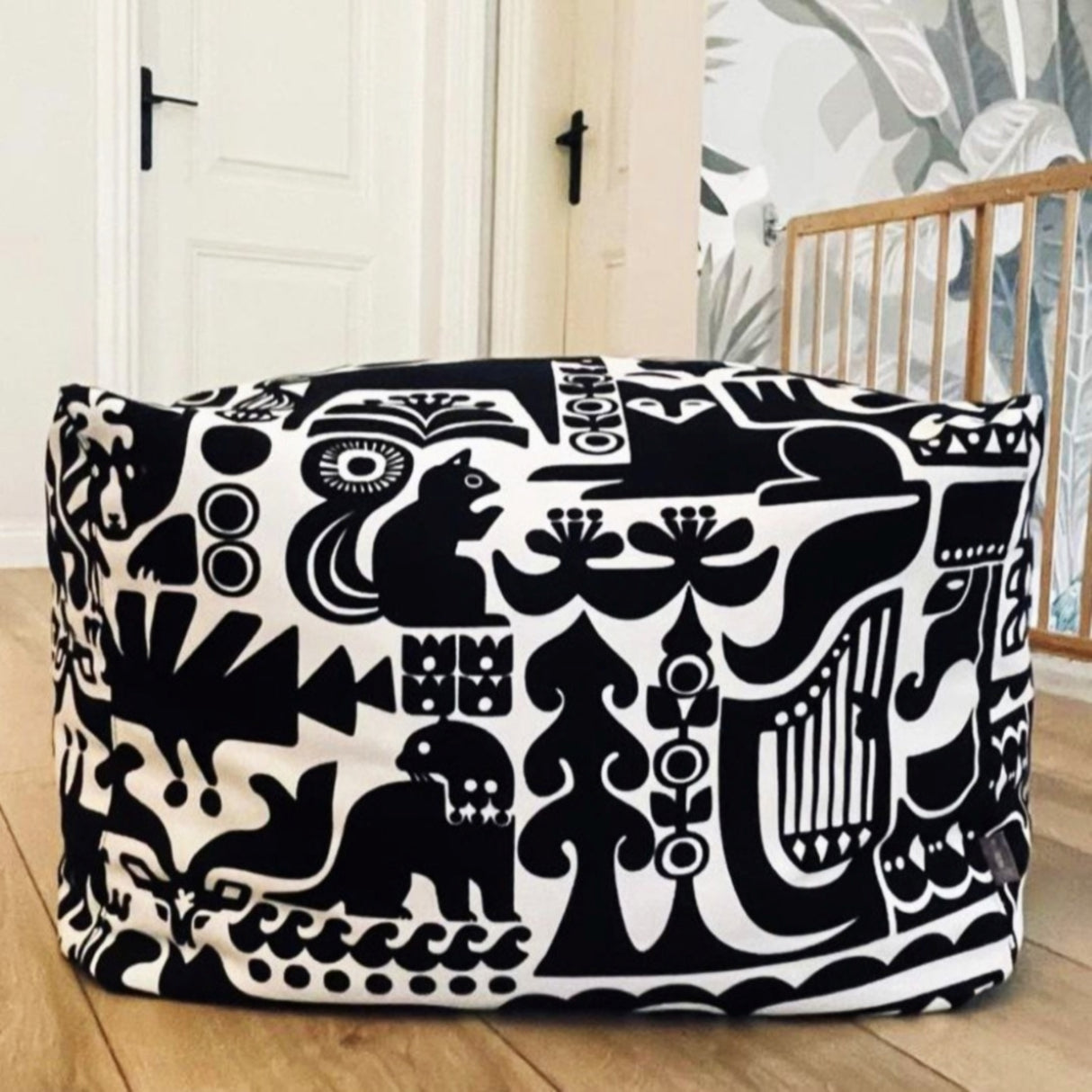 Safari Pouf – Handmade Ottoman Seat with Marimekko Fabric Animal Pattern