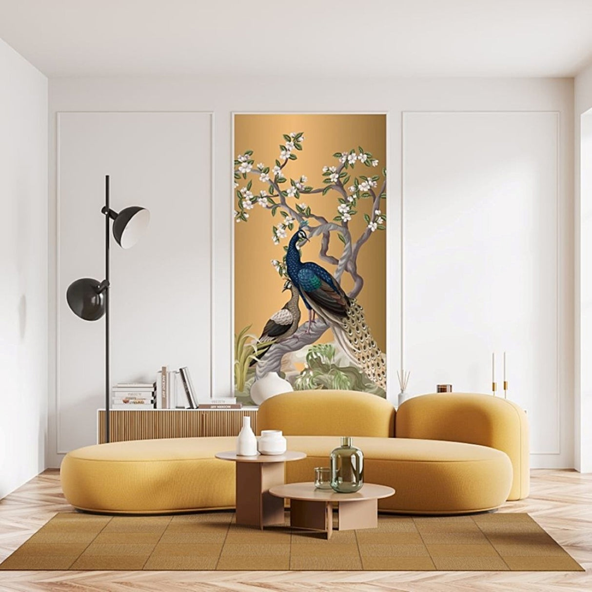 Golden Peacocks Chinoiserie Wallpaper – Available In Printed And Embossed Versions For Elegant Interiors