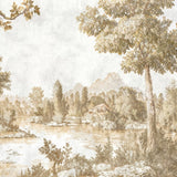Pastoral Lake Mural Wallpaper – Sepia Landscape for Serene Interiors