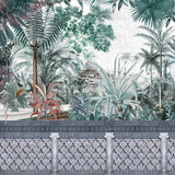 Exotic Jungle & Elephants Wallpaper – Botanical Heritage Mural For Elegant Interiors – Turquoise Effect