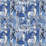 Muse of the Deep Blue Wallpaper – Botanical & Fauna Elegance – Available in Printed and Embossed Versions For Timeless Interiors