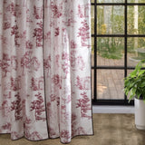 Elro – Pastoral Scenic Drapery Curtain With Deep Berry Motif & Bordeaux Piping – For Classic, Country & Vintage Interiors