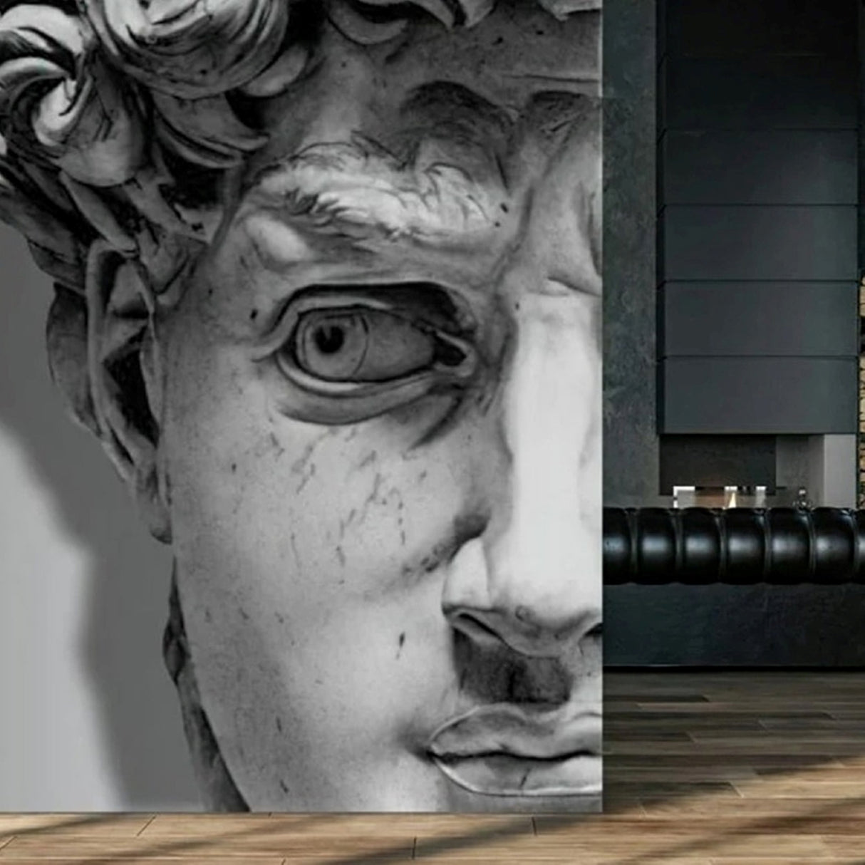 David Sculpture Face Wallpaper – Artistic Classical Mural for Contemporary Interiors