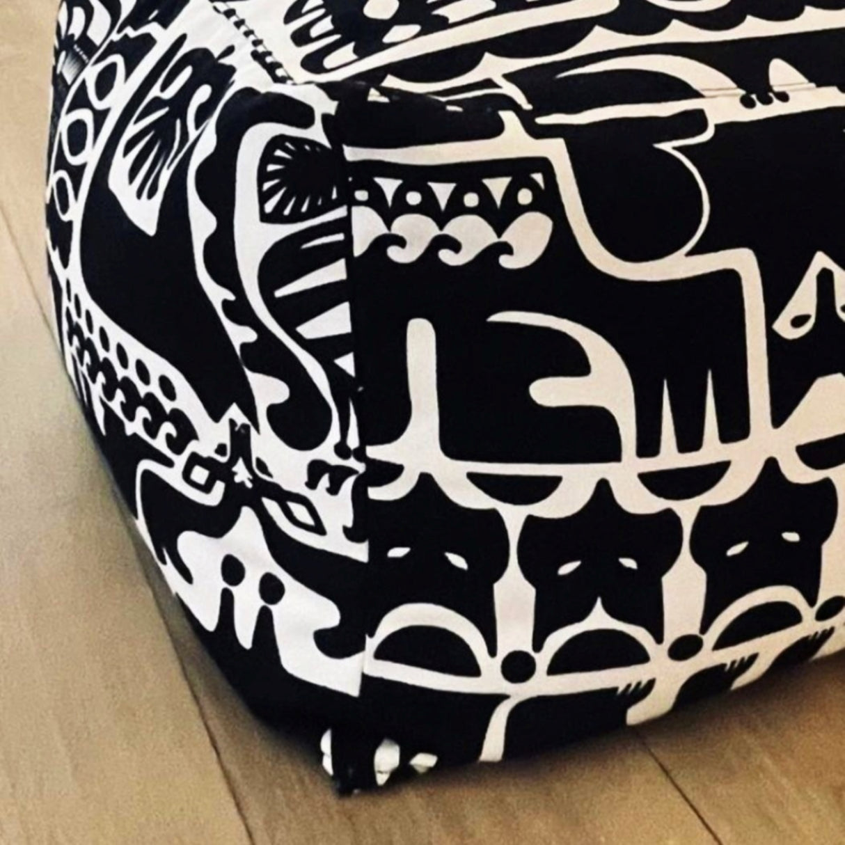 Safari Pouf – Handmade Ottoman Seat with Marimekko Fabric Animal Pattern