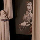 Newra - Beige Polyester Curtain With Terracotta & Steel Blue Stripe – For Sophisticated Interiors