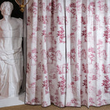 Elro – Pastoral Scenic Drapery Curtain With Deep Berry Motif & Bordeaux Piping – For Classic, Country & Vintage Interiors
