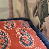 Braxely Red Pouf – Handmade Ottoman Seat with Polyester Velvet Fabric, Paisley Pattern