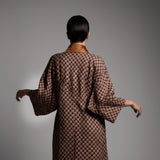 Omna Bronze Unisex Kimono – Geometric Patterned Suede Kimono with Burnished Satin Trim for Modern Refined Elegance