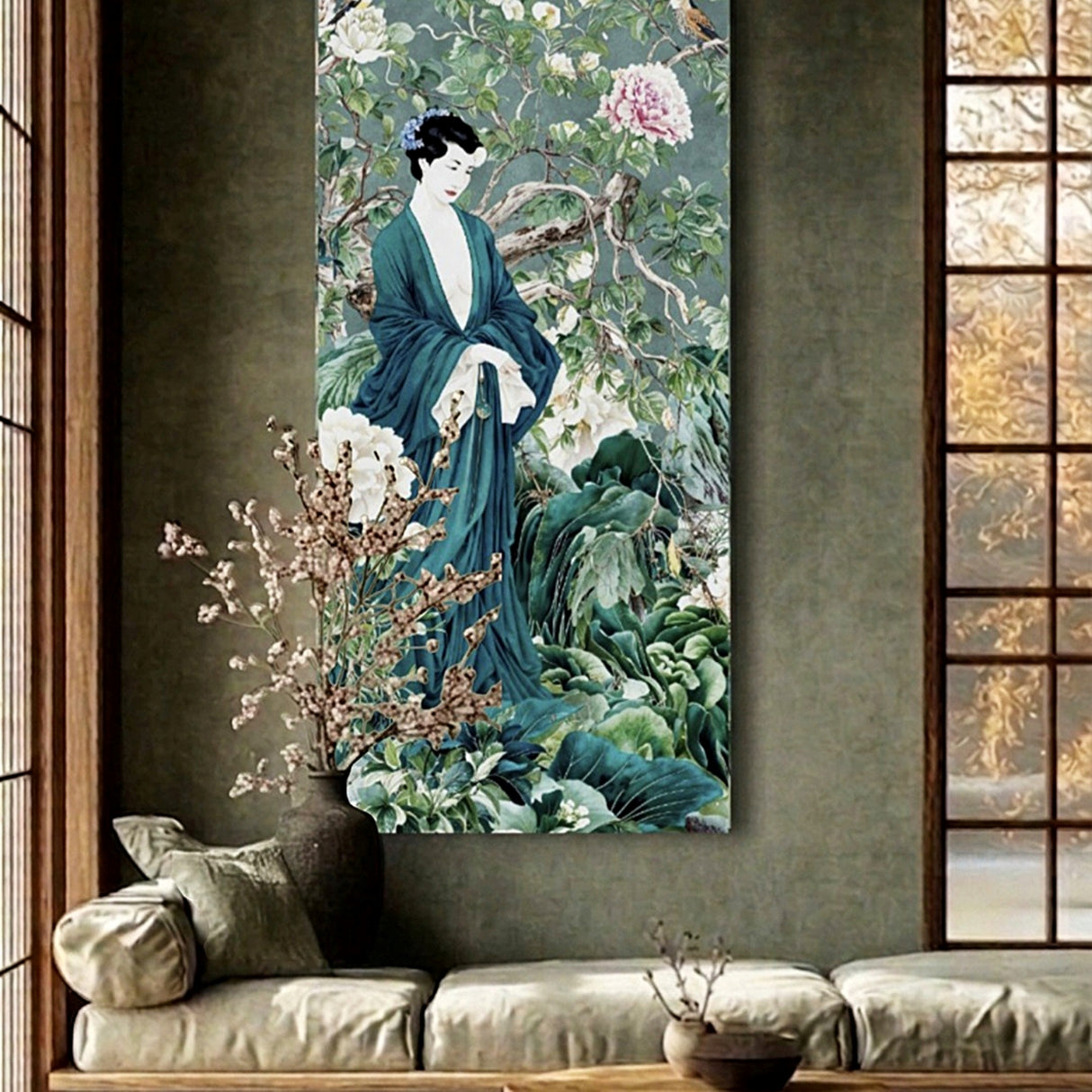 Celadon Garden Cracked - Luxury Frameless Printed Wallpaper Art Panel