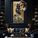 Golden Peacocks - Chinoiserie Luxury Frameless 3D Embossed Wallpaper Art Panel