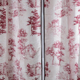 Elro – Pastoral Scenic Drapery Curtain With Deep Berry Motif & Bordeaux Piping – For Classic, Country & Vintage Interiors