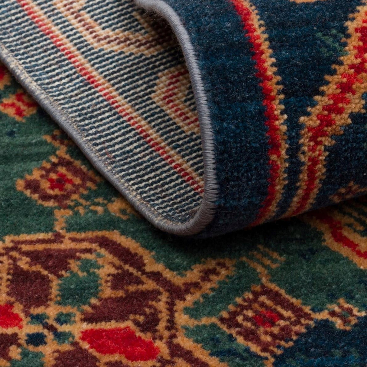 KADIM KDM 01 Navy Red - Anatolian Motif Artisan New Zealand Wool Rug | Hand-Loomed, Non-Shedding & Easy-Clean