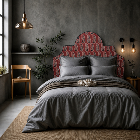Braxely Başlık – Lacivert Paisley Desenli ve Lacivert Kenar Şeritli, Terracotta Polyester Döşemeli Başlık
