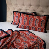 Braxely Red Throw – Double-Sided Faux Suede Bed Throw with Elegant Polycotton Ruffles