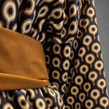 Omna Bronze Unisex Kimono – Geometric Patterned Suede Kimono with Burnished Satin Trim for Modern Refined Elegance