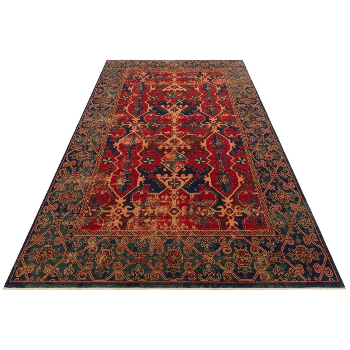 KADIM KDM 01 Navy Red - Anatolian Motif Artisan New Zealand Wool Rug | Hand-Loomed, Non-Shedding & Easy-Clean