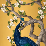 Golden Peacocks - Chinoiserie Luxury Frameless 3D Embossed Wallpaper Art Panel