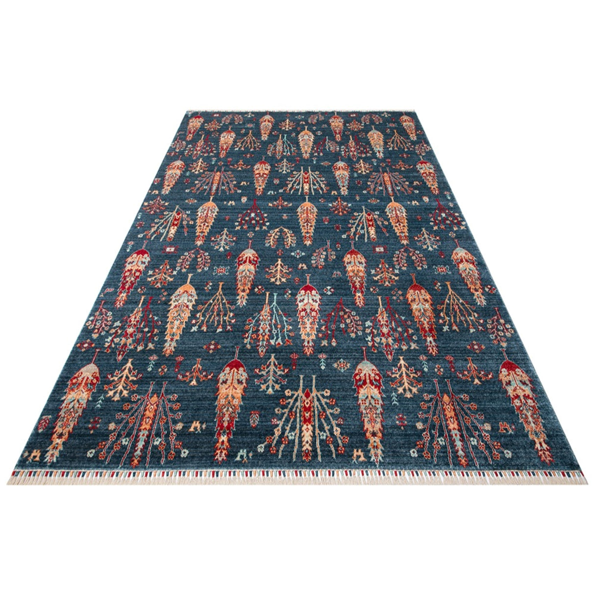 ZARA ZR 08 Navy Turquoise Artisan Tencel Rug | Hand-Loomed, Non-Shedding & Easy-Clean