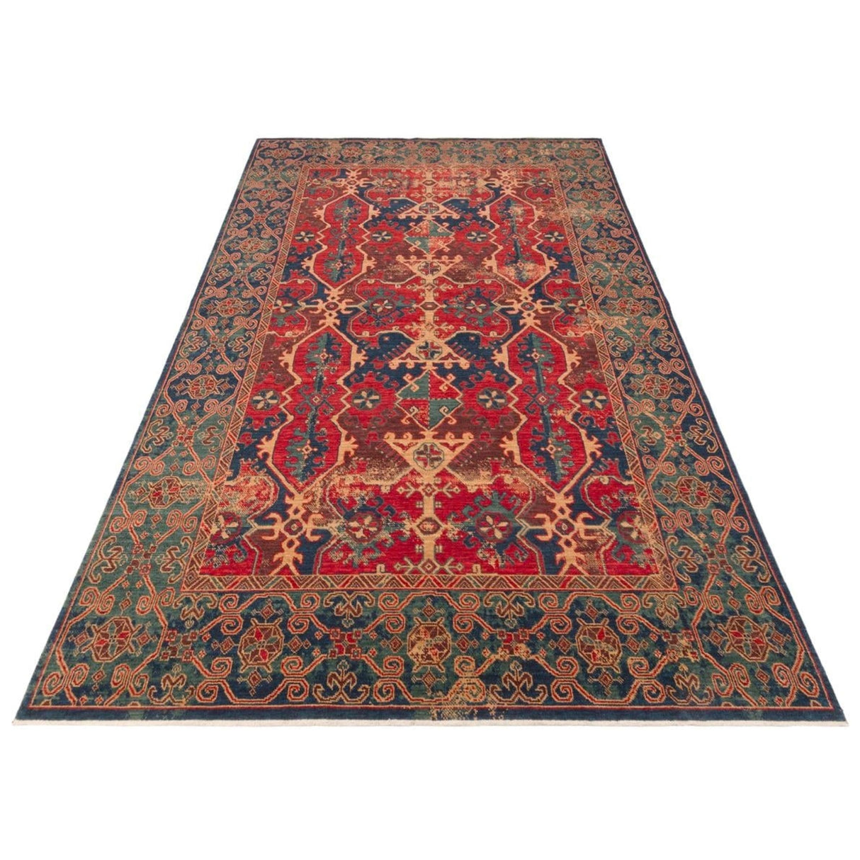 KADIM KDM 01 Navy Red - Anatolian Motif Artisan New Zealand Wool Rug | Hand-Loomed, Non-Shedding & Easy-Clean