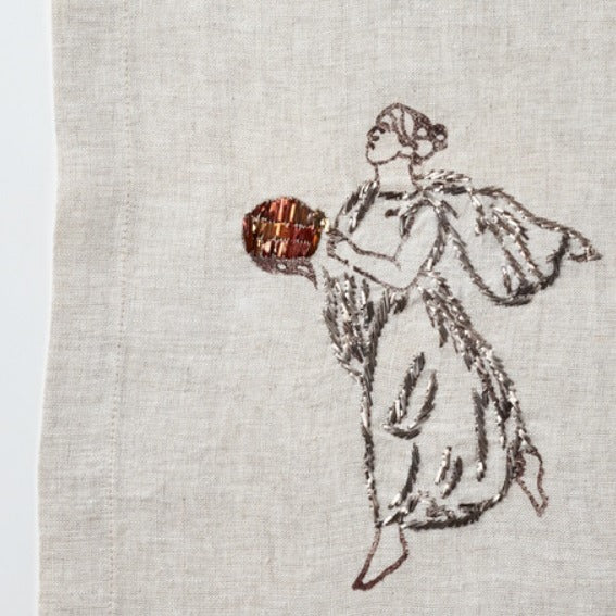 Relief "Singer" Hand Embroidered Linen Napkin Set Of Two – Elegant Table Linen Décor for Stylish Tables