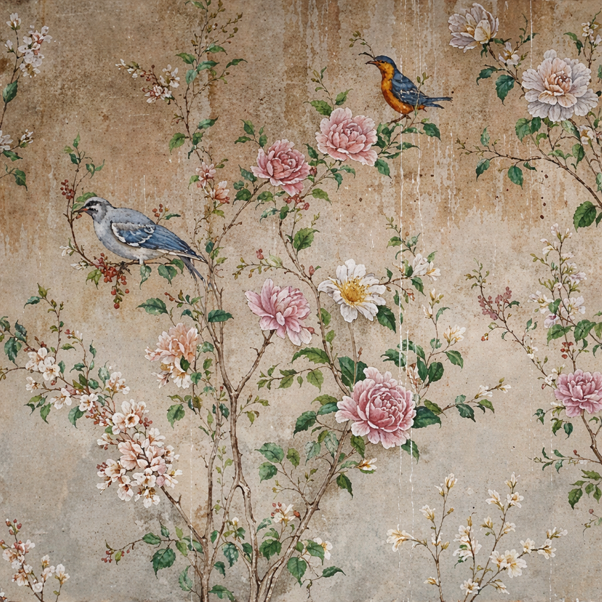 Sepia Garden Chinoiserie Wallpaper – Available in Printed and Embossed Versions for Elegant Interiors